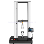 Tensile test universal testing machine performing a fabric strength test in a textile lab
