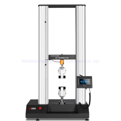 Tensile test universal testing machine performing a fabric strength test in a textile lab