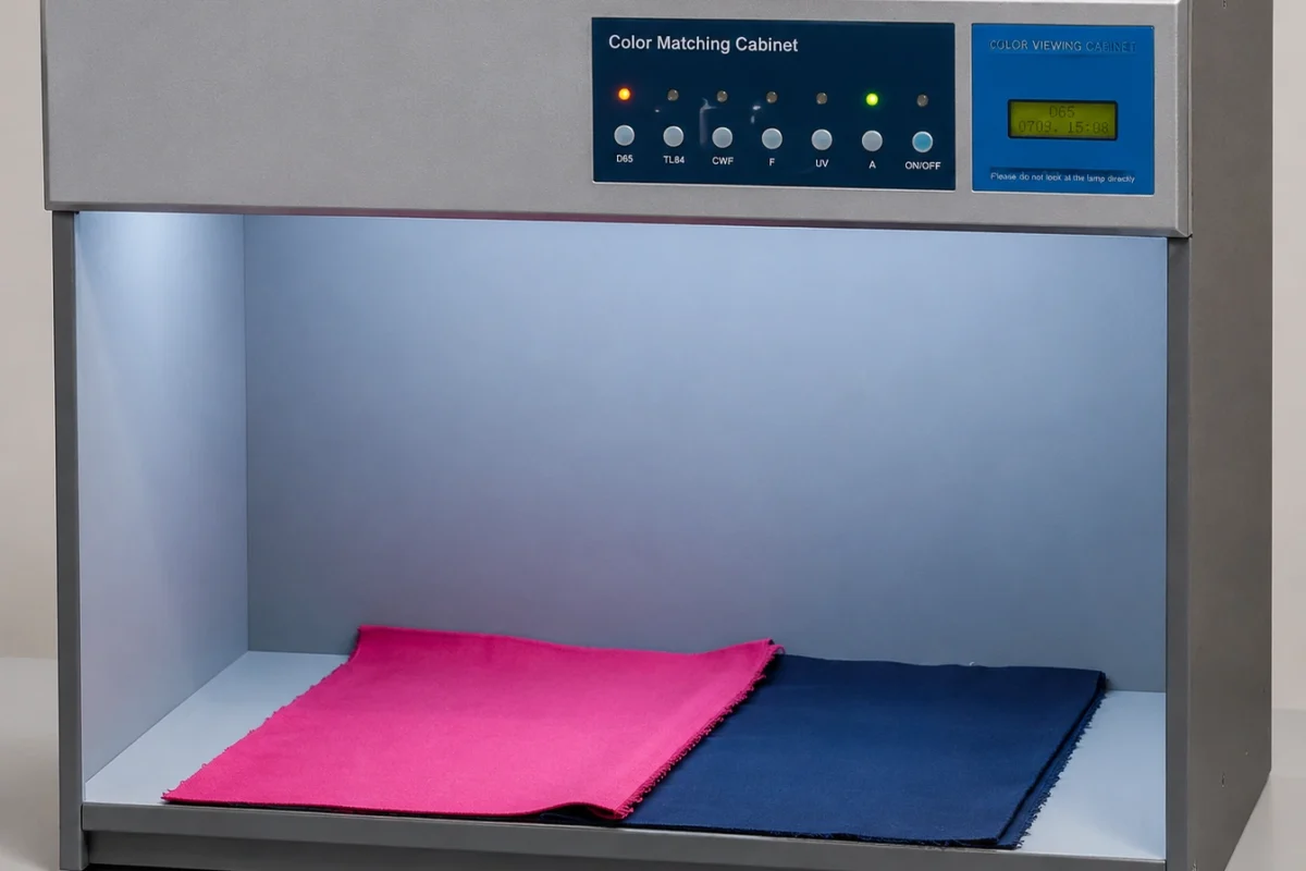 Color Matching Cabinet used for fabric color testing in textile laboratory