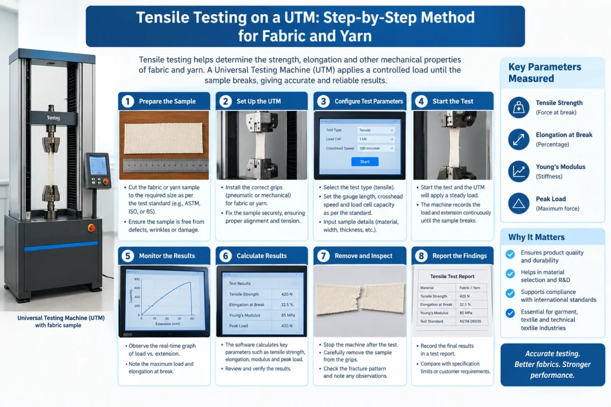 Tensile Testing on a UTM: Step-by-Step Method for Fabric and Yarn
