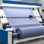 Fabric inspection machine with fabric roll passing over illuminated inspection surface