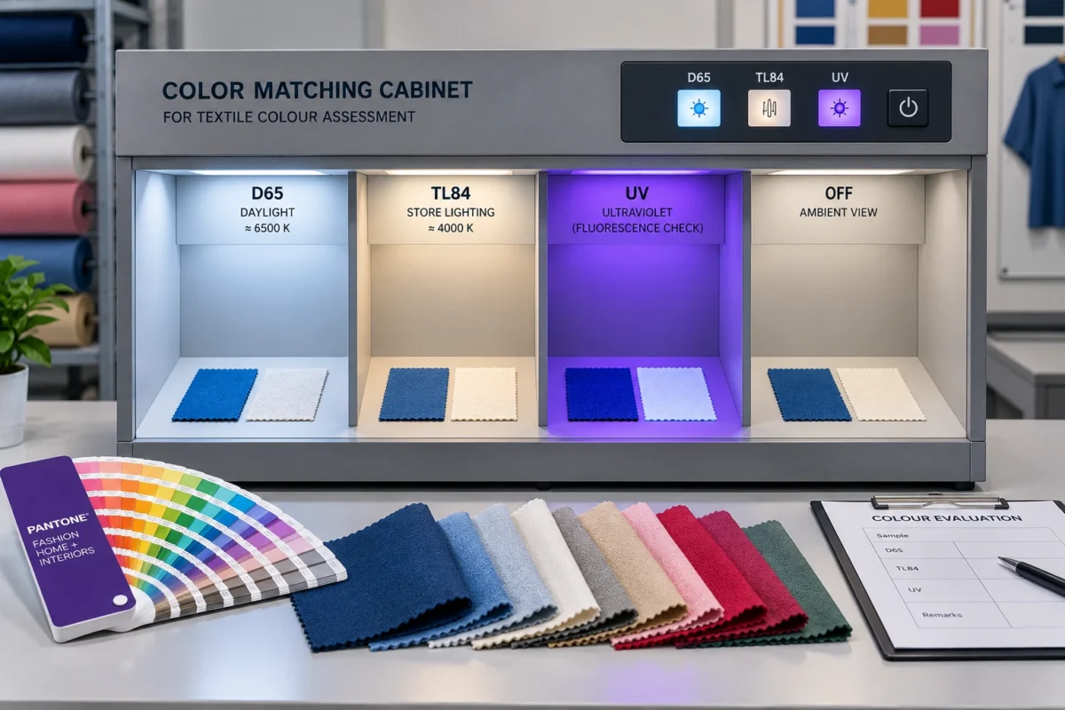 Color Matching Cabinet with D65, TL84 and UV light sources for textile colour assessment